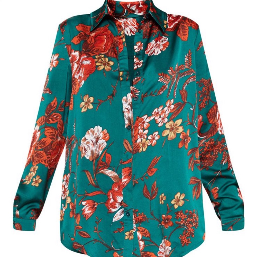 NEVER WORN Emerald Green Floral Printed Shirt
